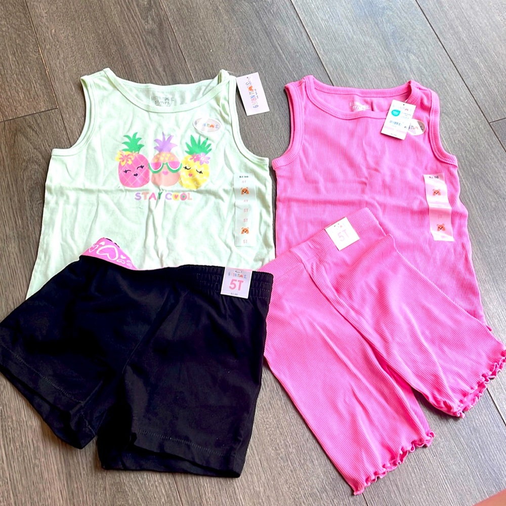 Two pack girls, outfits tanks, and short sets, size 5T, brand new with tags